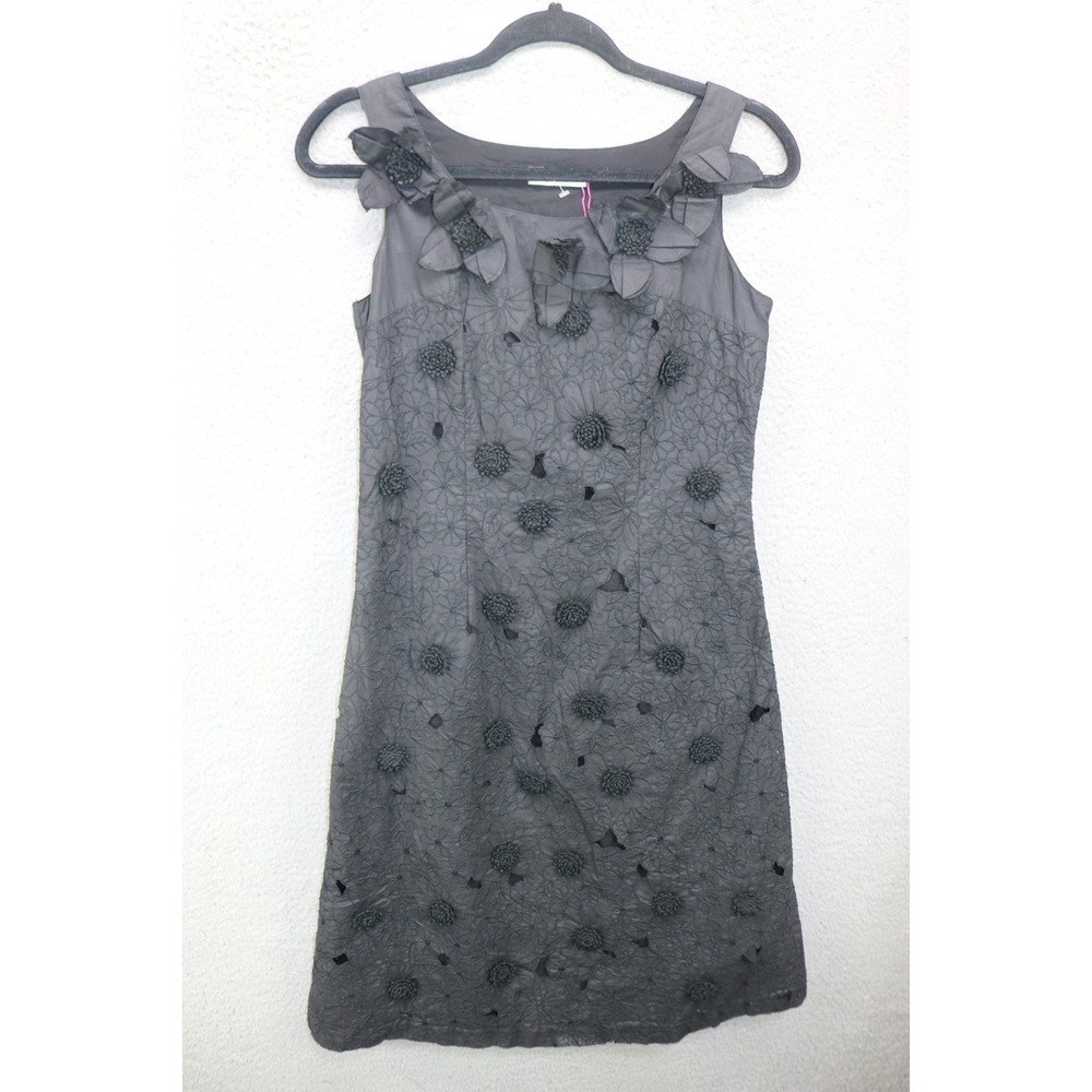 Lanice Black Sleeveless Cut Out Embroidered Flower Dress-9-Designer-Rare-NWT